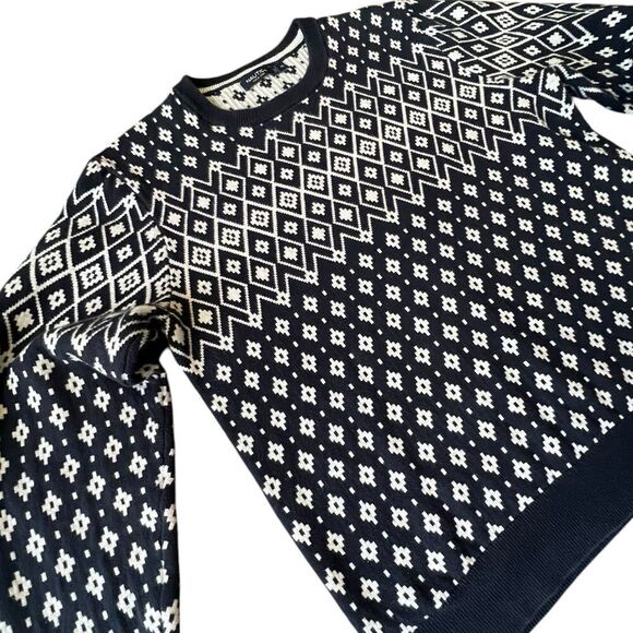 Nautica Men’s XL 100% Cotton Fair Isle Sweater Black White Geometric Crewneck - Picture 1 of 6